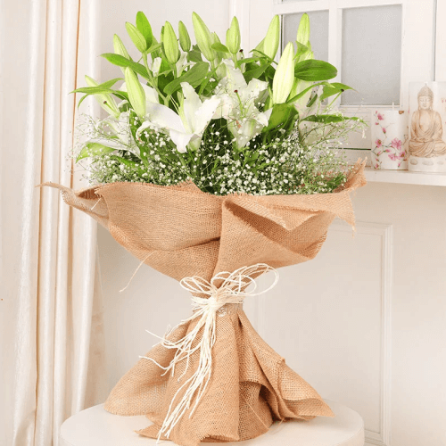 6 Superb White Lilies Bouquet